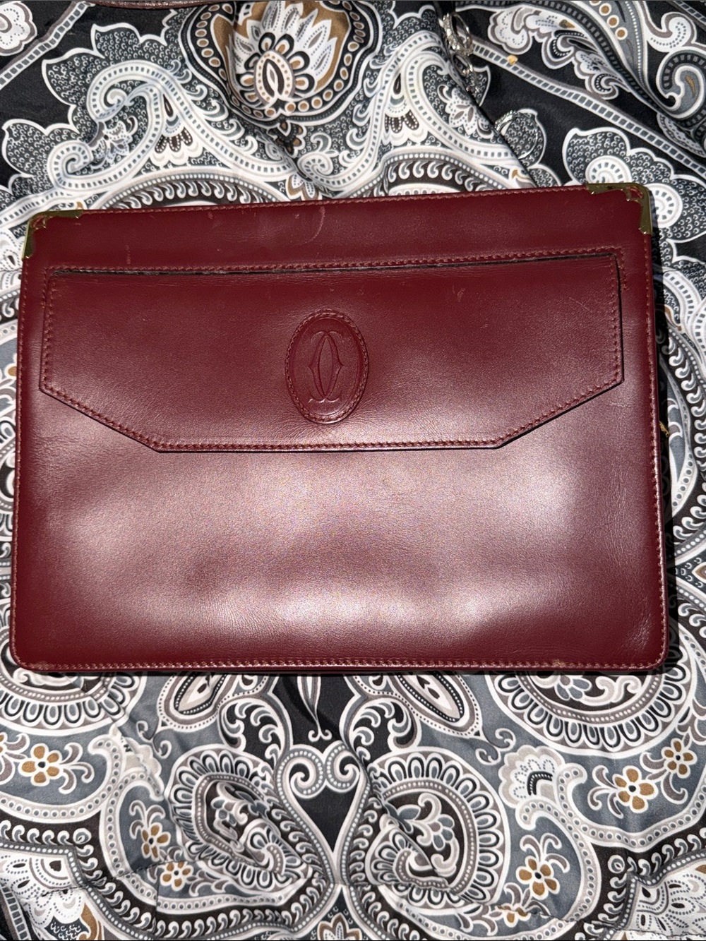 Vintage Cartier Must de Cartier Burgundy Leather Envelope Clutch Bag